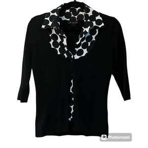 August Silk faux blouse and cardigan layered look 3/4 sleeve knit pullover